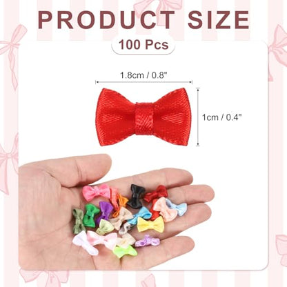 MECCANIXITY 100 Pcs Mini Ribbon Bow 0.8" Mini Fabric Satin Ribbon Flower Bows for Craft DIY Sewing Wedding Birthday Party, Dark Red - color: Dark Red
