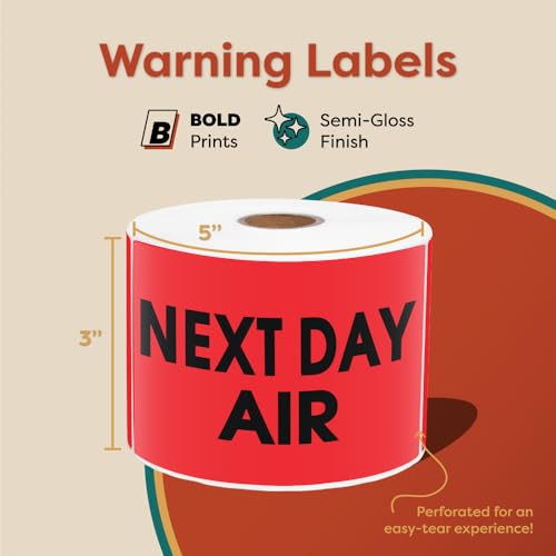 3" X 5" Next Day Air Shipping Stickers (500 Stickers, 1 Roll) - color: Red (Next Day Air)
