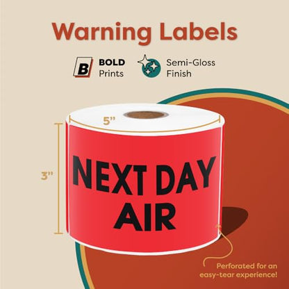 3" X 5" Next Day Air Shipping Stickers (500 Stickers, 1 Roll) - color: Red (Next Day Air)