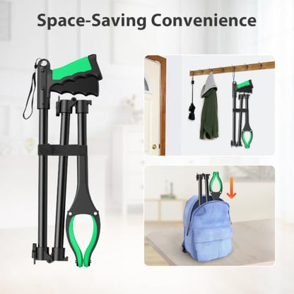 36" Foldable Grabber Reacher Pickup Tool for Seniors, Green - size: 36 Inch