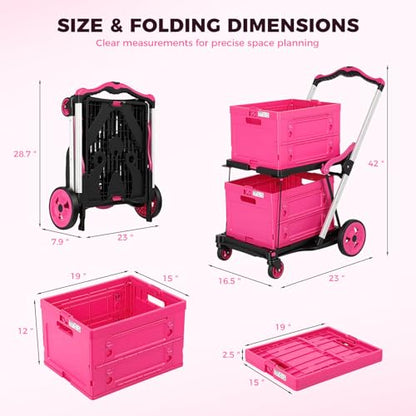 Collapsible Shopping Cart with Wheels, Foldable Platform Hand Truck (Pink) - color: Pink
