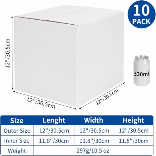 CRUGLA 12x12x12 Shipping Boxes 10 Pack, White Corrugated Cardboard Boxes with Side-Lock and Pre-Applied Double-Sided Tape, Easy Assemble Packing Mailer Boxes for Small Business Shipping - size: 12x12x12 Inch 10 Pack