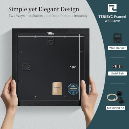 10x10 Picture Frame 4 Pack, 8x8 Mat, Black Wood, Glass, for Picture - color: Black, size: 10 X 10