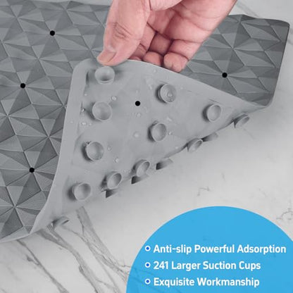 Non Slip Bathtub Mat for Bath Tub Shower - 241 Vacuum Suction Cups - color: Gray With Holes, size: 28" x 16" (Rectangular)