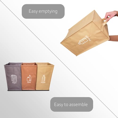 NYIKA - Recycling Organizer - Reusable Recycling Bags - Recycling Sorter - Trash Sorting Bins - 3 Compartment Recycle - Pack of 3 Bags Without Lid