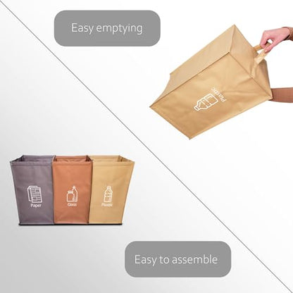 NYIKA - Recycling Organizer - Reusable Recycling Bags - Recycling Sorter - Trash Sorting Bins - 3 Compartment Recycle - Pack of 3 Bags Without Lid