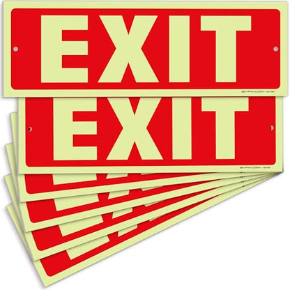 iSYFIX Exit Glow in the Dark Sign, 6 Pack, 12x4 Inch - color: Plastic Glow, size: 6 Pk 12x4