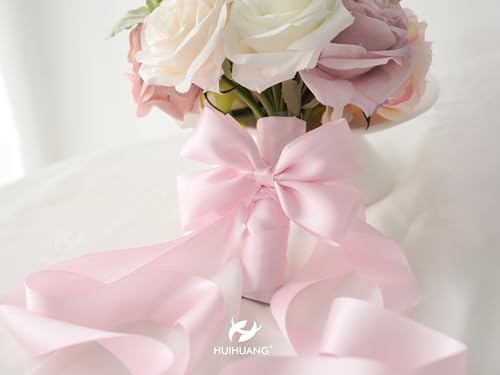 HUIHUANG Pink Double Faced Satin Ribbon 1-1/2 inch Continuous 100 Yards - color: Light Pink, size: 1-1/2 inch