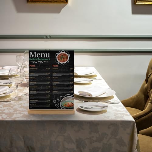 8.5 x 11 Acrylic Sign Holder with Wood Base - Tabletop Display Menu Stand - Clear Plastic L/T Shape Vertical or Slant Back Paper Holders - 6 pack - style: 8.5x11in 6pack