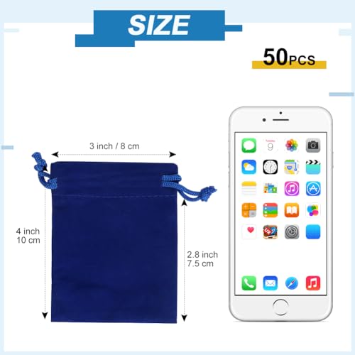 Shintop 50pcs Small Velvet Drawstring Bags, 3x4inch Blue Jewelry Pouches - color: Blue, size: 1 Count (Pack of 50)