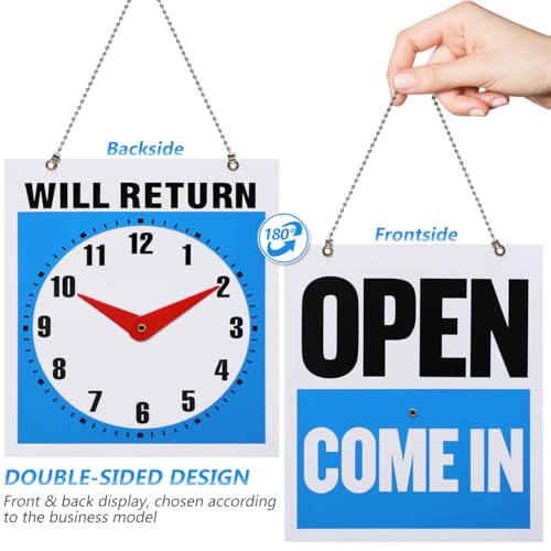 NUOBESTY Sign Double Sided Open/Will Return Sign with Clock Hands,7.4 × 8.6