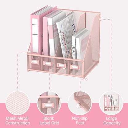4-Compartment Magazine File Holder and File Organizer for Desk, Pink - color: Pink