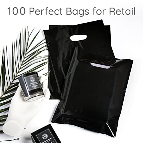 Choice Marts 100 Black Plastic Bags With Handles 9x12 Merchandise Bags - color: Black