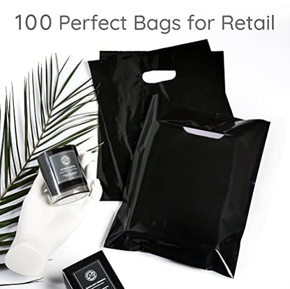 Choice Marts 100 Black Plastic Bags With Handles 9x12 Merchandise Bags - color: Black