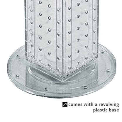 Azar Displays 700220-CLR-2C16 Four-Sided 4”W x 12” Revolving Pegboard Tower Kit Counter Display with 16-Pack of 2 inch Locking Hooks, Clear - color: Clear, style: Pegboard + Hooks
