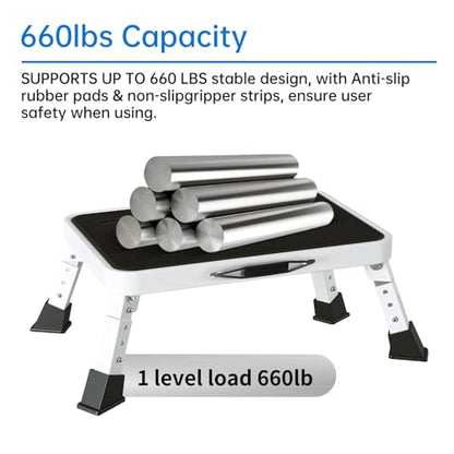 RV Step Stool Foldable Adjustable Height Sturdy Stable Step Ladder with a Non-Slip Platform Camper Step Stool with Non-Slip Rubber Feet, Easy to Carry (White) - size: 3-level