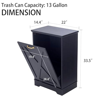 13 Gallons Tilt Out Trash Can Cabinet, Black and White - color: Black