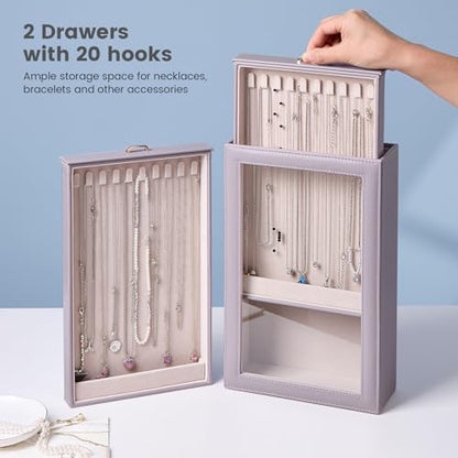 Lolalet Necklace Organizer Box, Jewelry Display Case, Purple, 2 Layers - color: Dusty Purple, size: 2 Layers, 20 Hooks