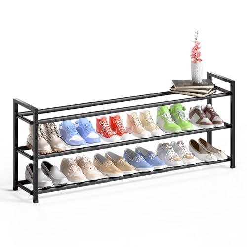 Bumusty 3 Tier Long Expandable Shoe Rack for Closet, Black - color: Black, size: 3-tier