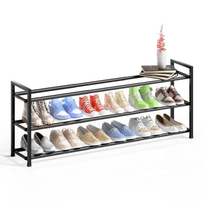 Bumusty 3 Tier Long Expandable Shoe Rack for Closet, Black - color: Black, size: 3-tier