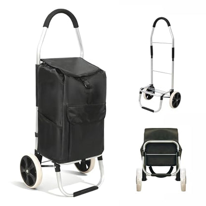 Foldable Utility Cart, 40L Rolling Shopping Cart with Wheels, Waterproof Removable Bag, Collapsible Trolley for Groceries Office Laundry Craft Show Travel (Black-2 Wheels) - color: 2 Wheels / Black