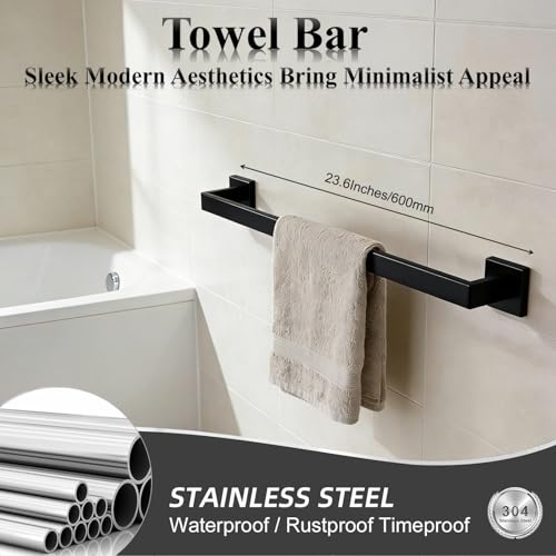 Bathroom Hardware Set Piece Matte Black Bathroom Accessories Set SUS304 Towel Bar Set Includes 2 Towel Bar 24 Inch+2 Towel Holder+2 Toilet Paper Holder+4 Towel Hooks (10, Matte Black) - color: Matte Black