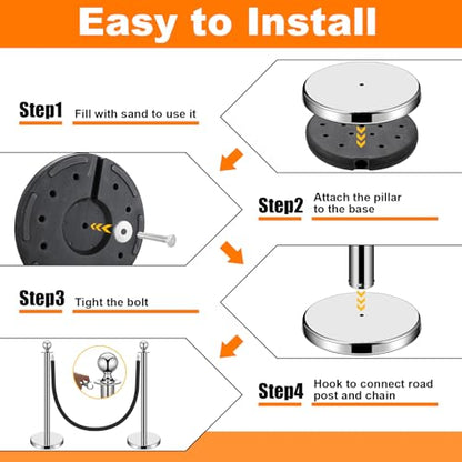 Blulu 8 Sets Stainless Steel Stanchion Set 8 Crowd Control Poles 7 Velvet Ropes and 2 A4 Sign Holders Carpet Ropes and Hollow Base Poles Easy Assembly Safety Barrier for Event Party(Silver)
