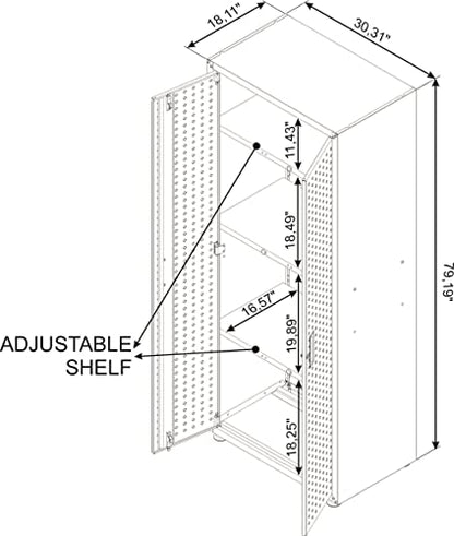 Manhattan Comfort Fortress Textured Metal 75.4" Garage Cabinet with 4 Adjustable Shelves in White - color: White, style: Tall Cabinet