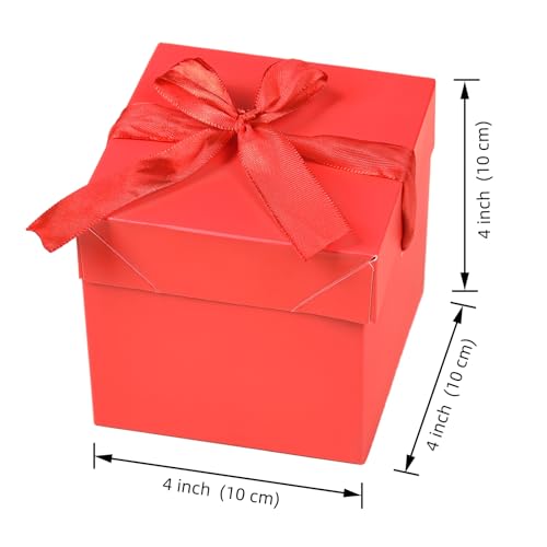 Gift Box with Lid & Ribbon for present, 12pcs, Red, 4"×4"×4" - color: Red, size: 4 x 4 x 4 Inch