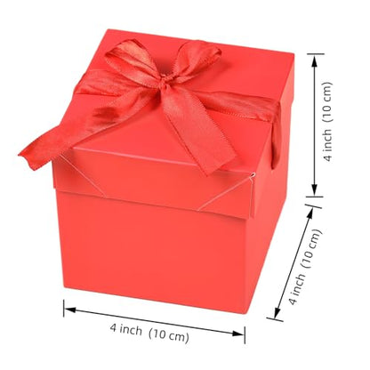 Gift Box with Lid & Ribbon for present, 12pcs, Red, 4"×4"×4" - color: Red, size: 4 x 4 x 4 Inch
