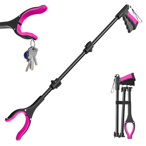 36" Grabber Reacher Tool, Foldable Reacher Grabber Pickup Tool with 360° Rotating Jaw & Two Magnets, Extra Long Trash Picker Upper Grabber, Lightweight Grabbers for Seniors, Pink - size: 36-Inch