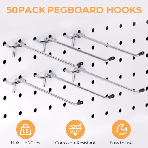 INCLY 50 Pack Pegboard Hooks, 6 Inch Peg Board Shelving Hooks Accessories - color: Silver, size: 6 Inch