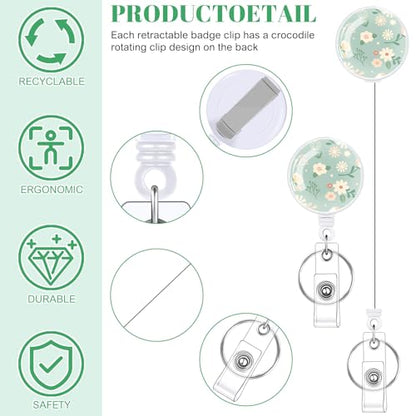 3 Pack Floral Id Badge Holder with Retractable Reel, Vertical Clip - color: Small Flower
