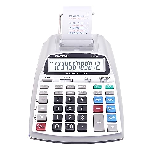 CATIGA Printing Calculator with Tape Print Out - 10 Key Adding Machine with Paper Roll, Desktop Electric Calculator for Accounting, Business, Finance, Home Office Use CP90A - color: 3) Silver Pro