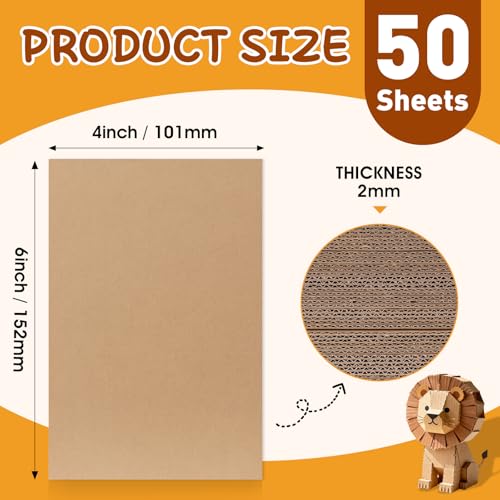 50 Pack 4x6 Corrugated Cardboard Sheets, Flat Cardboard Paper Inserts for Shipping, Mailing, Packing, DIY Crafts - size: 4x6in-50Pack