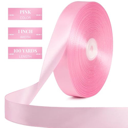 Pink Satin Ribbon 1 Inch x 100 Yards - color: Pink