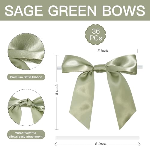 Sage Green Satin Ribbon Twist Tie Bows 5 Inch 36 Pack - color: Sage Green
