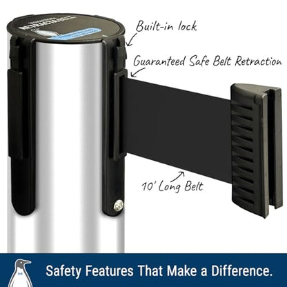 Commercial-Grade Stanchion 2-Pack by Visiontron – RETRACTA-Belt Prime (Model P100PS1) 10’ Retractable Belt Barrier - Heavy Base Crowd Control Barrier (Polished Stainless Steel w/Caution Belt) - color: Polished Stainless STL w/Caution Do Not Enter Belt
