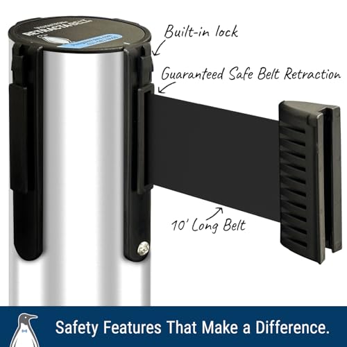 Commercial-Grade Stanchion 2-Pack by Visiontron – RETRACTA-Belt Prime (Model P100PS1) 10’ Retractable Belt Barrier - Heavy Base Crowd Control Barrier (Polished Stainless Steel w/Caution Belt) - color: Polished Stainless STL w/Caution Do Not Enter Belt