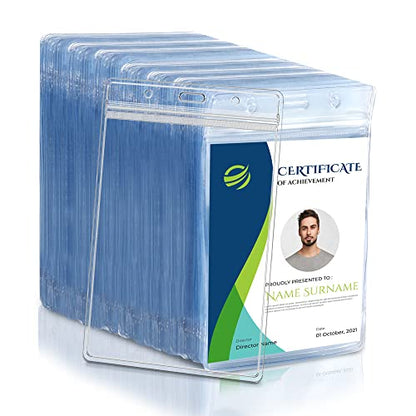 50 Pcs Vertical Clear ID Badge Holders, 4x3 Inch Waterproof PVC Plastic Badge Holders with Resealable Zip, Fits RFID/Proximity/Badge Swipe Cards, Credit Cards, Office, School, Events