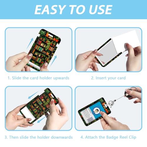 Gctriki Book Lanyards for Id Badges, Badge Holder Retractable Badge Reel - color: Book Shelf