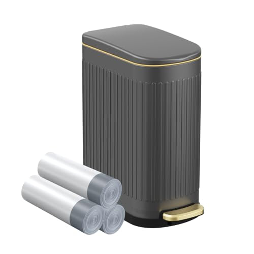 KSSKSS 2.6 Gallon Slim Bathroom Trash Can with Soft Close Lid, 10L Stainless Steel Garbage Can with Removable Liner Bucket, for Narrow Spaces, Bathroom, Bedroom (Gray) - color: Gray