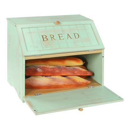 HOMEKOKO Retro Double Layer Large Bread Box for Kitchen Counter, Mint Green - color: Mint Green