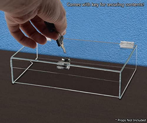 Acrylic Locking Display Case with Keys 12" x 8" x 4" Clear Rectangular Lucite Countertop Tray with Lid for Artifacts Antiques Collectibles Jewelry Currency and Coins by Marketing Holders - size: 12"w x 8"d x 4"h