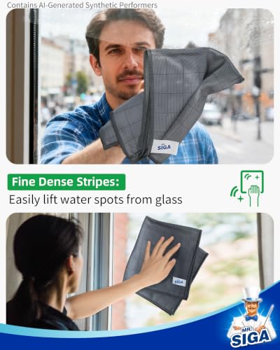 MR.SIGA Ultra Fine Microfiber Glass Cleaning Cloths, Pack of 6