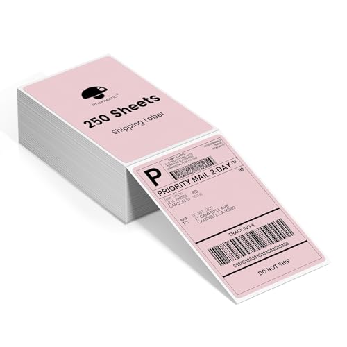 Phomemo 4x6 Thermal Shipping Label Pink, Commercial Grade, 250 Sheets/Stack - color: Pink-250