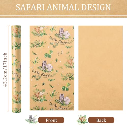 WERNNSAI Woodland Animal Kraft Wrapping Paper, 33 ft Baby Shower Wrap - color: Baby Animal-Grassland