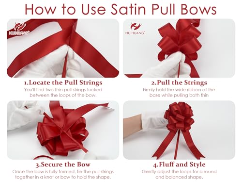 HUIHUANG Red Christmas Pull Bows for Gift Wrapping 4"x8" Red Christmas Bows - color: Red, size: 1 Pack (12 bows, 4 in x 8 in)