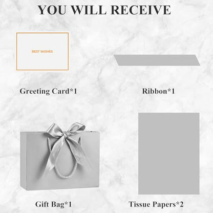 Mifferer Large Gift Bag, 1 Pcs Paper Gift Bag for Presents with 2 Wrappers and 1 Card, Gift Wrapping Bag with Handles for Women Men Birthday Wedding Party, 32 * 25 * 11 cm - color: Gray
