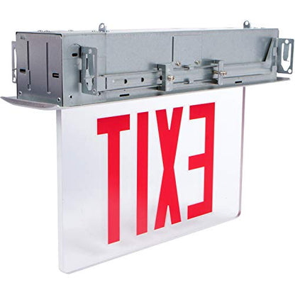 Morris Products LED Exit Sign - Recessed Mount Edge - Red on Clear Panel, Anodized Aluminum Housing - Compact, Low-Profile Design - Single Sided Legend - Energy Efficient, High Output - 1 Count - color: Red on Clear (Aluminum Housing), size: Single Sided